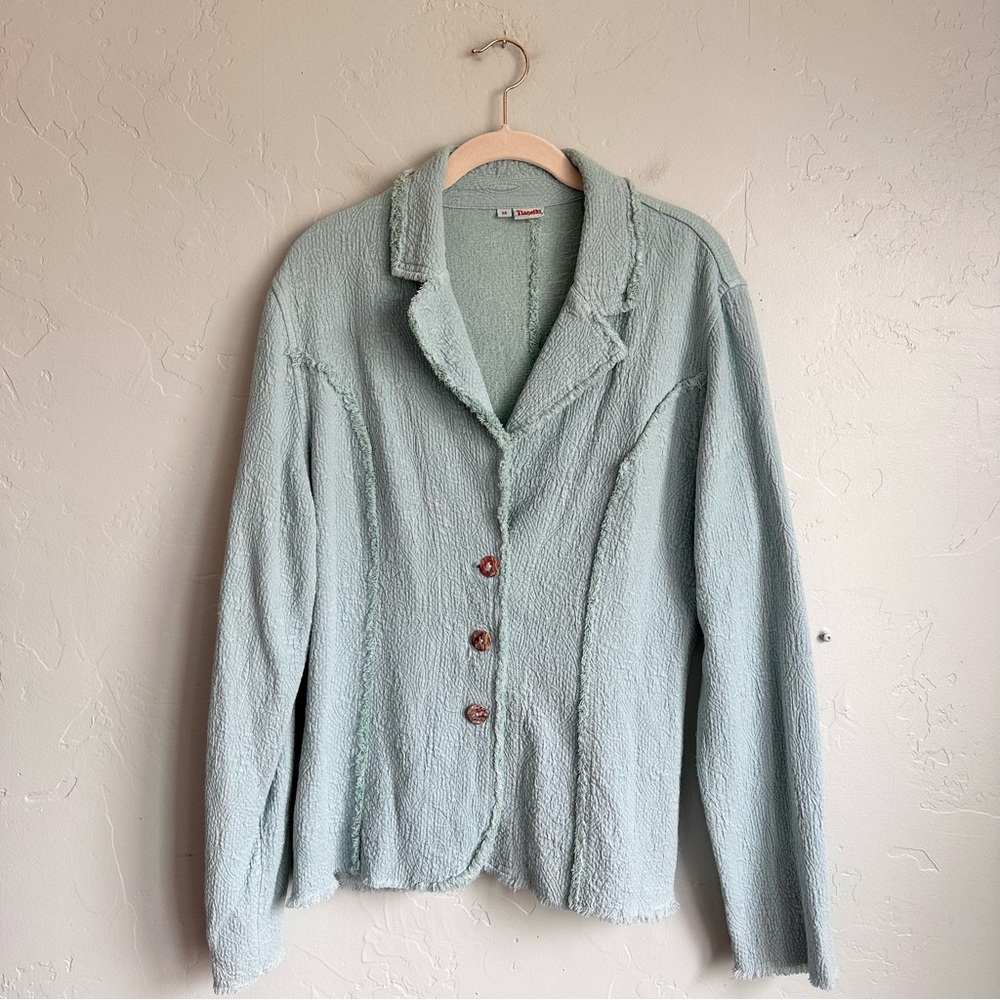 Tianello Women’s Summer Blue Jacquard Penelope Blouse Blazer Jacket Medium EUC